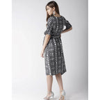 Seduva Women's Polyester Animal Print Short Sleeve Knee-Length Dress (Black - White)