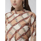 Seduva Women's Polyester Checkered Long Sleeves Above Knee Dress (Off White - Brown)