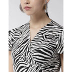 Seduva Women's Polyester Animal Print Short Sleeve Knee-Length Dress (Black - White)