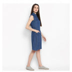 Seduva Women's Denim Solid Sleeveless Above Knee Dress (Blue)