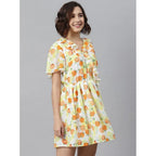 Seduva Women's Polyester Printed Flutter Above Knee Dress (Yellow - Orange)