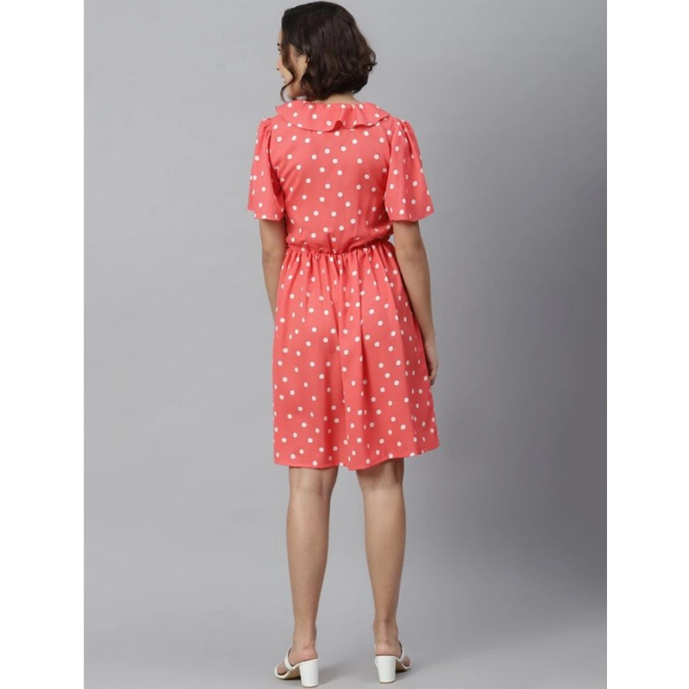 Seduva Women's Polyester Polka Flutter Above Knee Dress (Coral)
