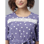 Seduva Women's Polyester Polka Bell Sleeve Above Knee Dress (Lavender)