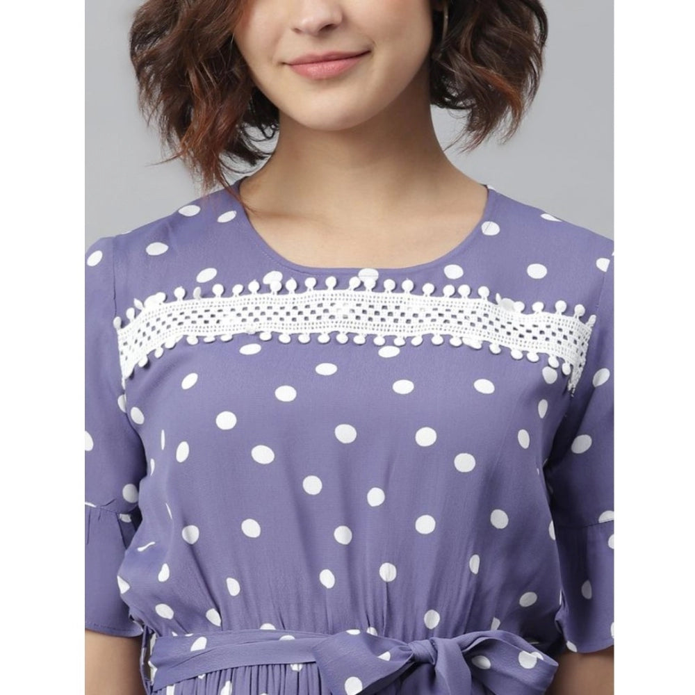 Seduva Women's Polyester Polka Bell Sleeve Above Knee Dress (Lavender)