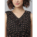 Seduva Women's Polyester Peplum Sleeveless Above Knee Dress (Black)