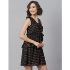 Seduva Women's Polyester Peplum Sleeveless Above Knee Dress (Black)