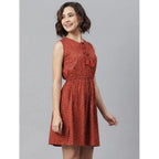 Seduva Women's Rayon Polka Sleeveless Above Knee Dress (Rust)