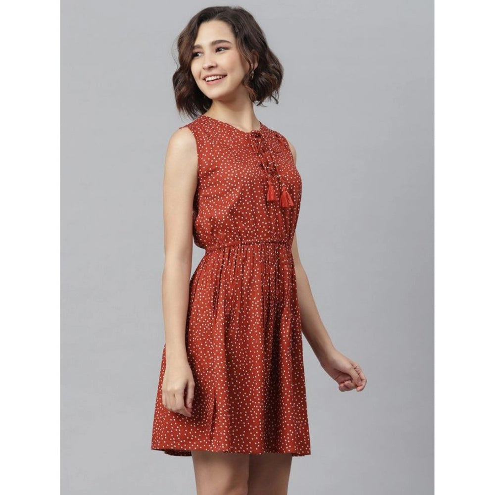 Seduva Women's Rayon Polka Sleeveless Above Knee Dress (Rust)