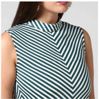 Seduva Women's Polyester Striped Sleeveless Above Knee Dress (Green)