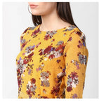 Seduva Women's Polyester Floral Long Sleeves Calf-length Dress (Yellow)