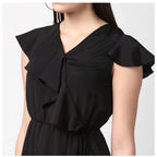 Seduva Women's Polyester Ruffled Cap Sleeve Knee-Length Dress (Black)