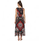Seduva Women's Polyester Printed Sleeveless Dress (Red - Black)