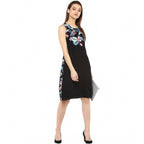 Seduva Women's Polyester Printed Sleeveless Above Knee Dress (Black - Multicolor)