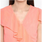 Seduva Women's Polyester Ruffled Cap Sleeve Below Knee Dress (Neon Pink)