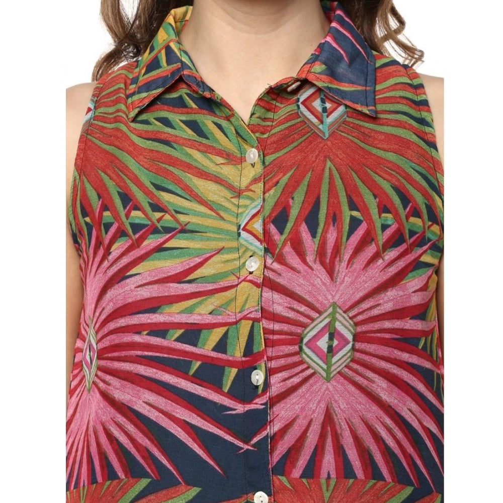 Seduva Women's Polyester Floral Sleeveless Below Knee Dress (Multicolor)