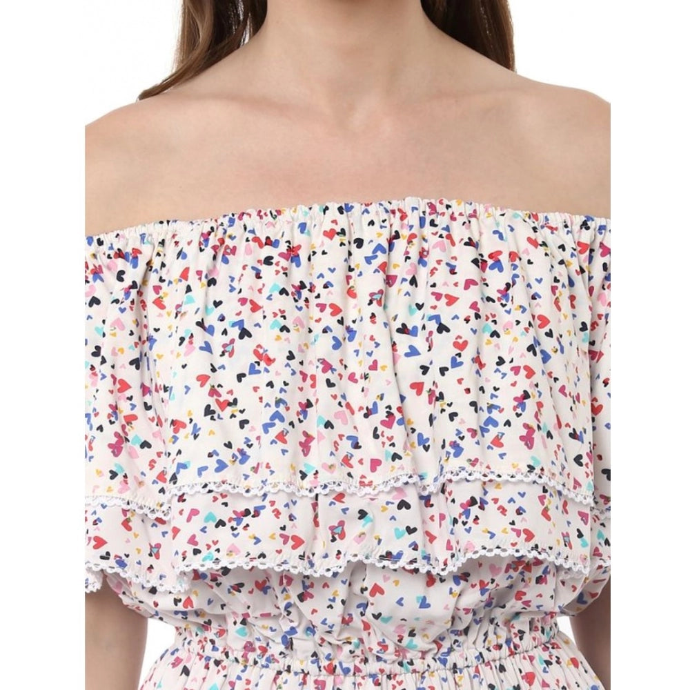 Seduva Women's Rayon Floral Half Sleeve Above Knee Dress (Multicolor)