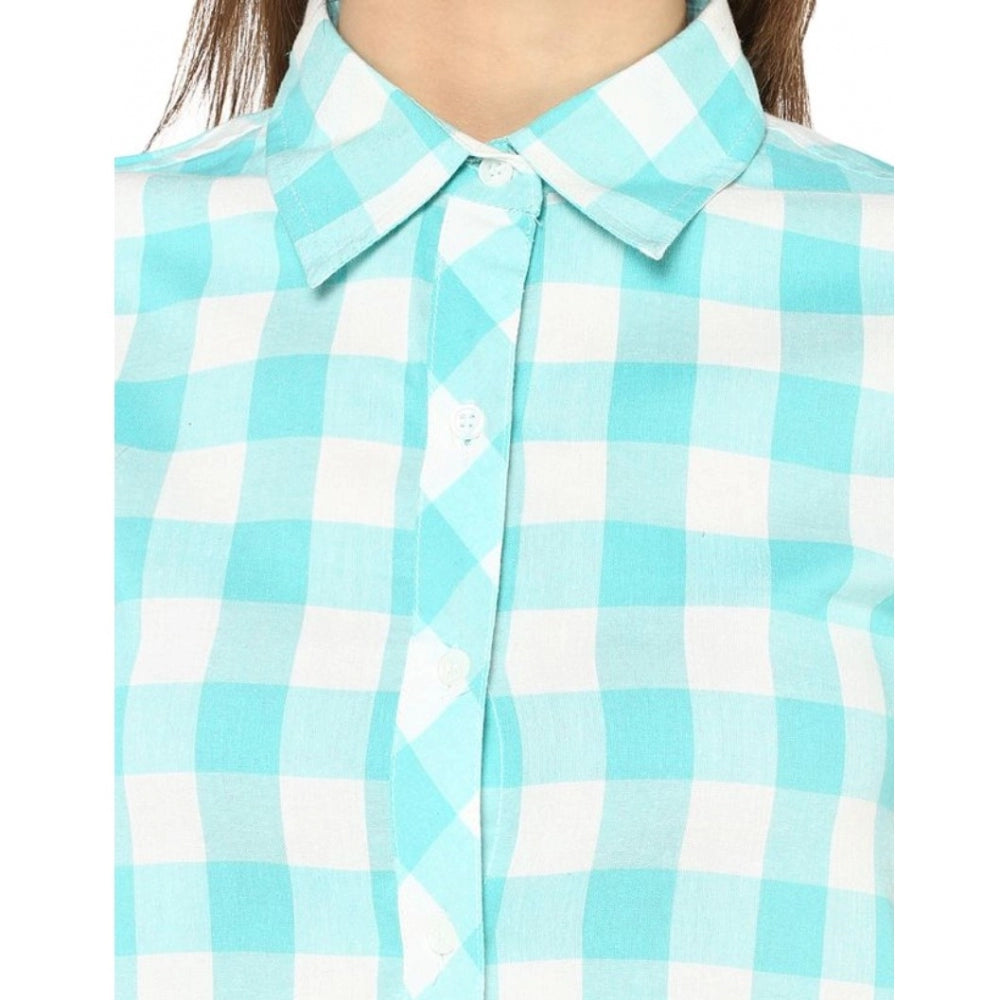 Seduva Women's Rayon Checkered Short Sleeve Above Knee Dress (SkuBlue - White)