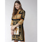 Seduva Women's Satin Animal Print 3-4th Sleeves Above Knee Dress (White - Orange)