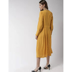 Seduva Women's Polyester Pintuck Long Sleeves Below Knee Dress (Yellow)