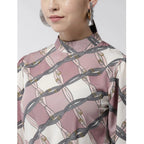 Seduva Women's Polyester Checkered Long Sleeves Above Knee Dress (Off White - Lavender)