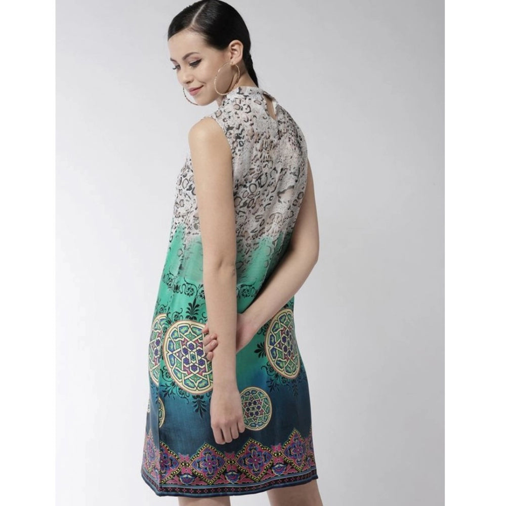 Seduva Women's Polyester Printed Sleeveless Above Knee Dress (Multicolor)