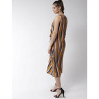 Seduva Women's Polyester Striped Sleeveless Below Knee Dress (Mustard)