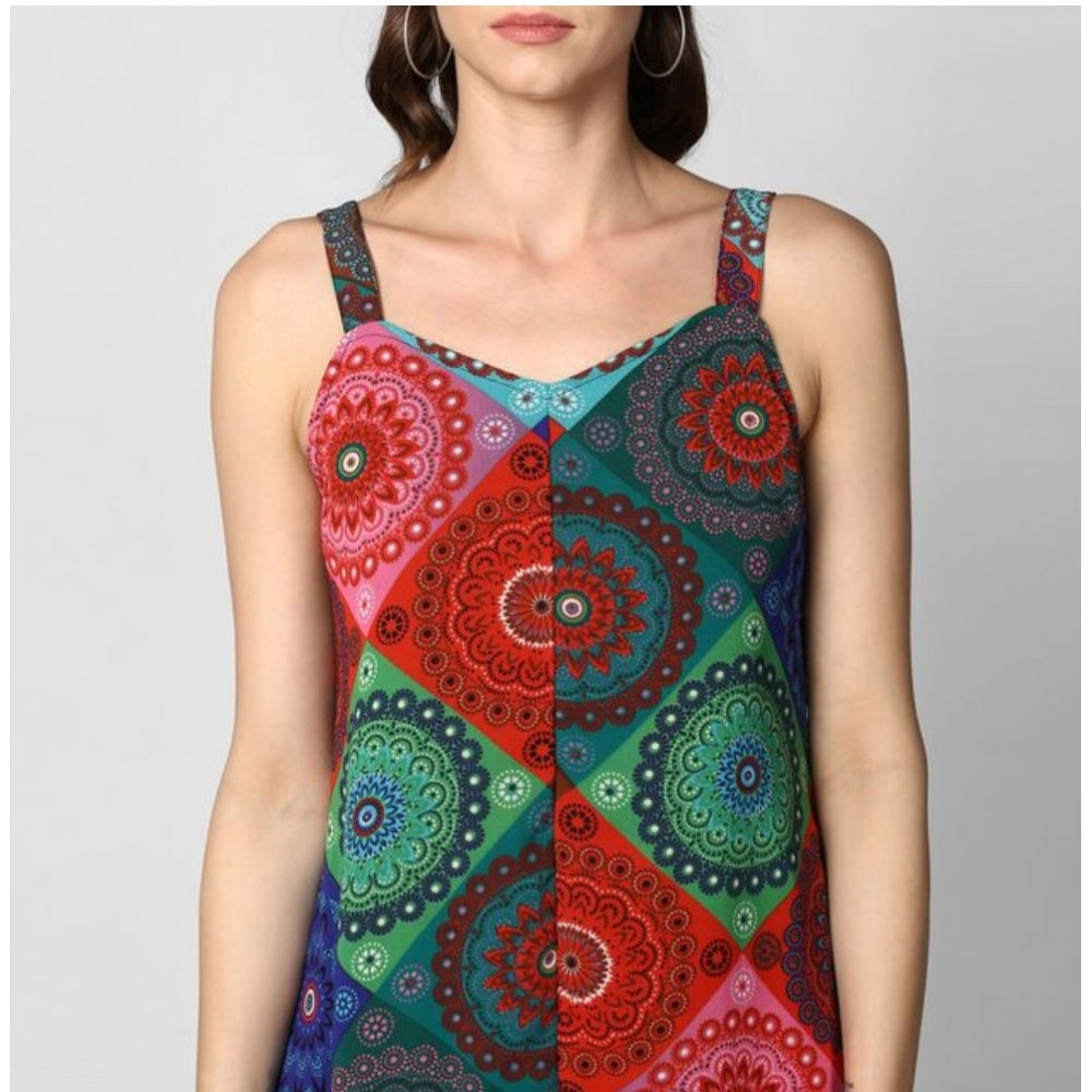 Seduva Women's Polyester Asymmetrical Shoulder Straps Knee-Length Dress (Multicolor)