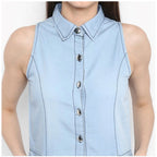 Seduva Women's Denim Solid Sleeveless Below Knee Dress (Blue)