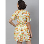 Seduva Women's Polyester Printed Flutter Above Knee Dress (Yellow - Orange)