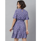 Seduva Women's Polyester Polka Bell Sleeve Above Knee Dress (Lavender)