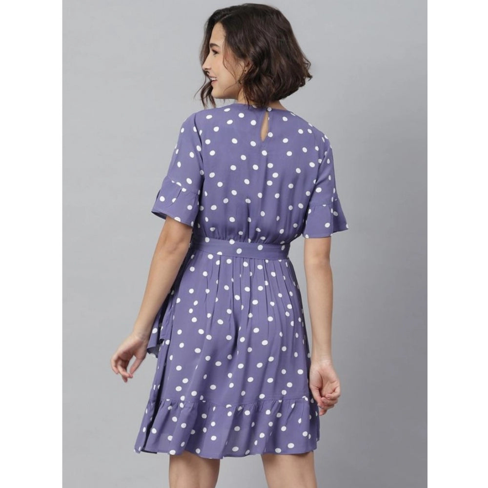 Seduva Women's Polyester Polka Bell Sleeve Above Knee Dress (Lavender)