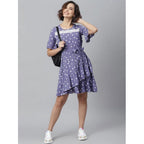 Seduva Women's Polyester Polka Bell Sleeve Above Knee Dress (Lavender)