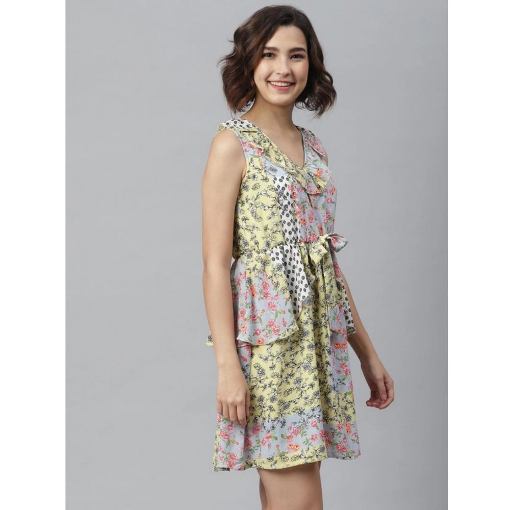 Seduva Women's Polyester Peplum Sleeveless Above Knee Dress (Multicolor)
