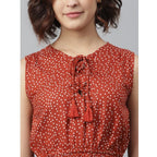 Seduva Women's Rayon Polka Sleeveless Above Knee Dress (Rust)