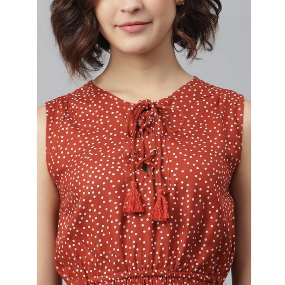 Seduva Women's Rayon Polka Sleeveless Above Knee Dress (Rust)
