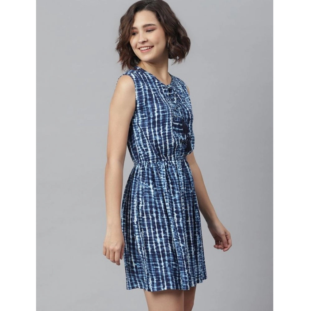 Seduva Women's Rayon Tie &amp; Dye Sleeveless Above Knee Dress (Blue)