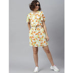 Seduva Women's Polyester Printed Flutter Above Knee Dress (Orange - Yellow)