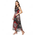 Seduva Women's Polyester Printed Sleeveless Dress (Red - Black)