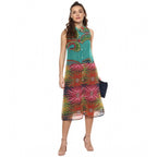 Seduva Women's Polyester Floral Sleeveless Below Knee Dress (Multicolor)