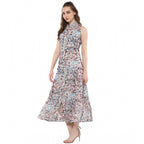 Seduva Women's Polyester Chiffon Printed Sleeveless Dress (Multicolor)