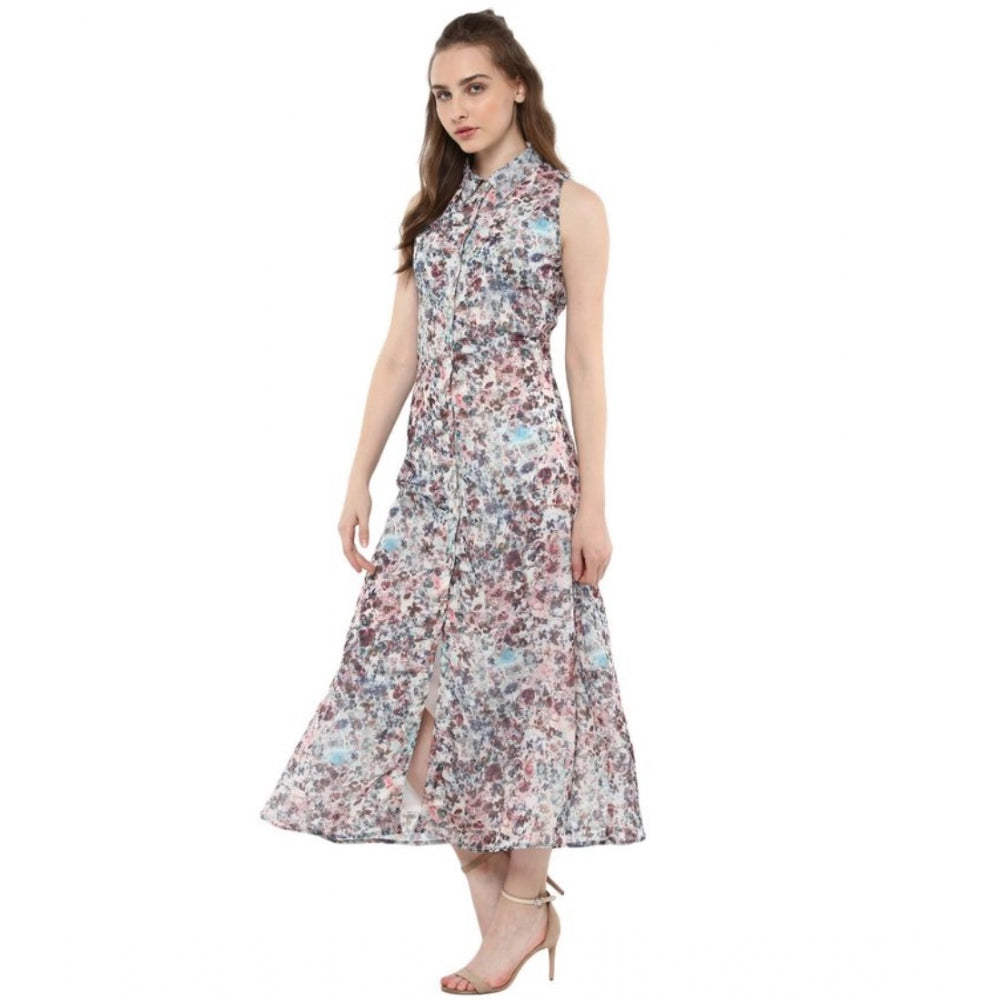 Seduva Women's Polyester Chiffon Printed Sleeveless Dress (Multicolor)