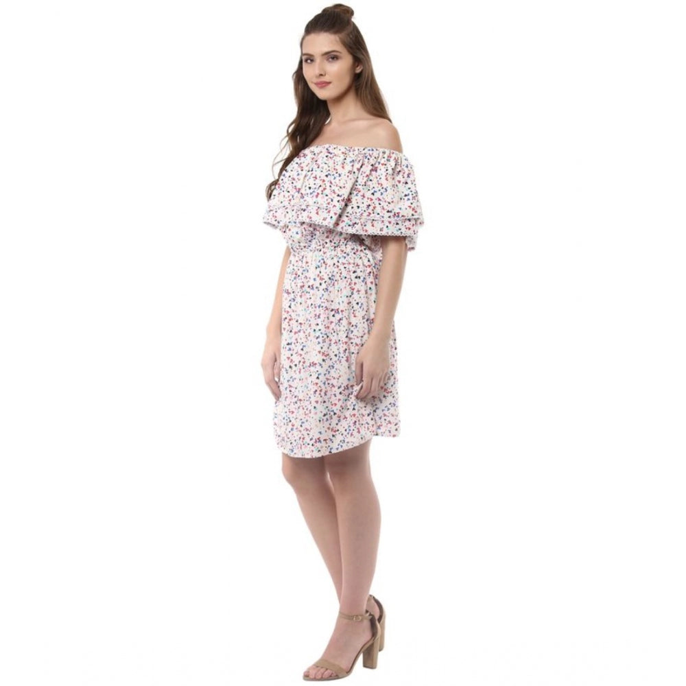 Seduva Women's Rayon Floral Half Sleeve Above Knee Dress (Multicolor)