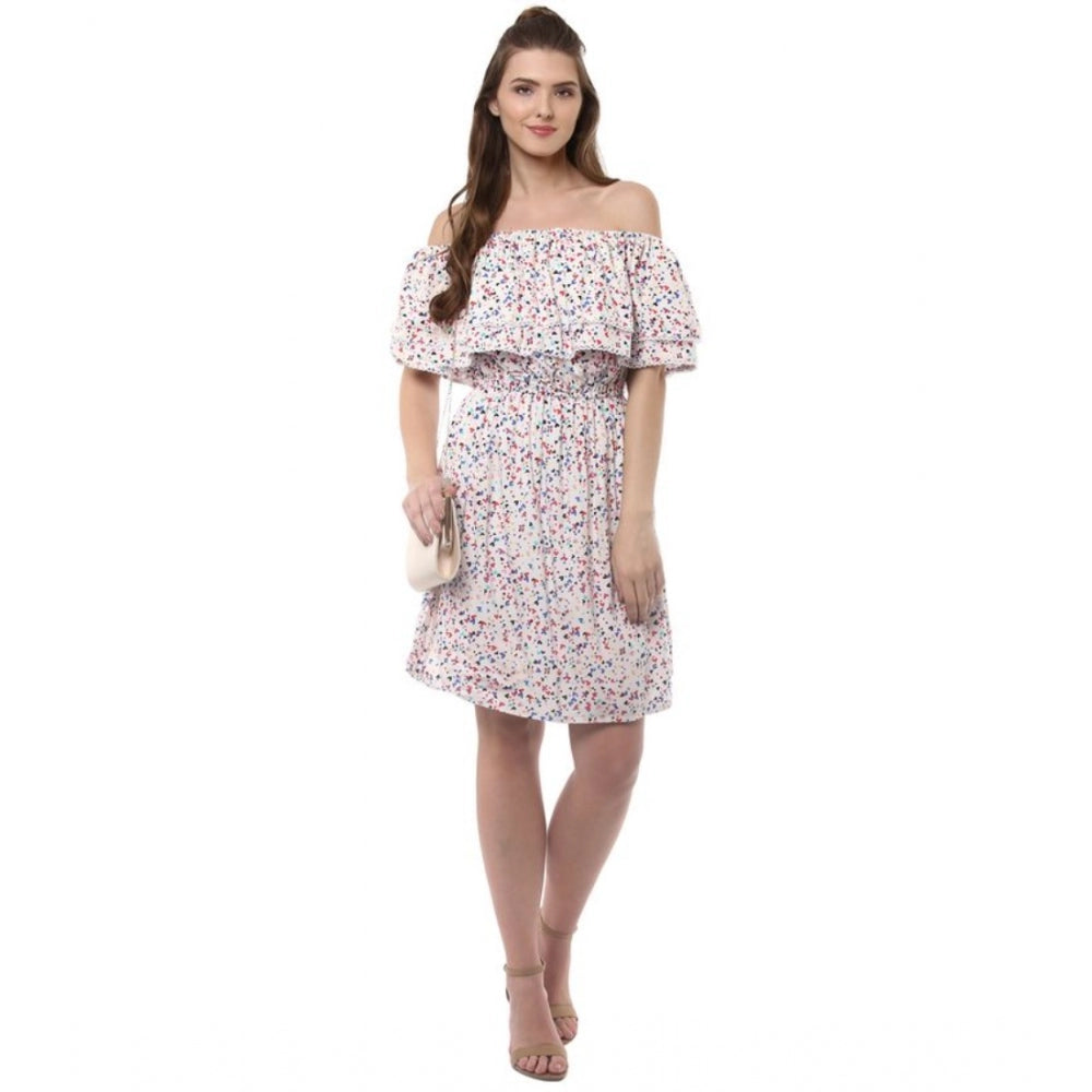 Seduva Women's Rayon Floral Half Sleeve Above Knee Dress (Multicolor)
