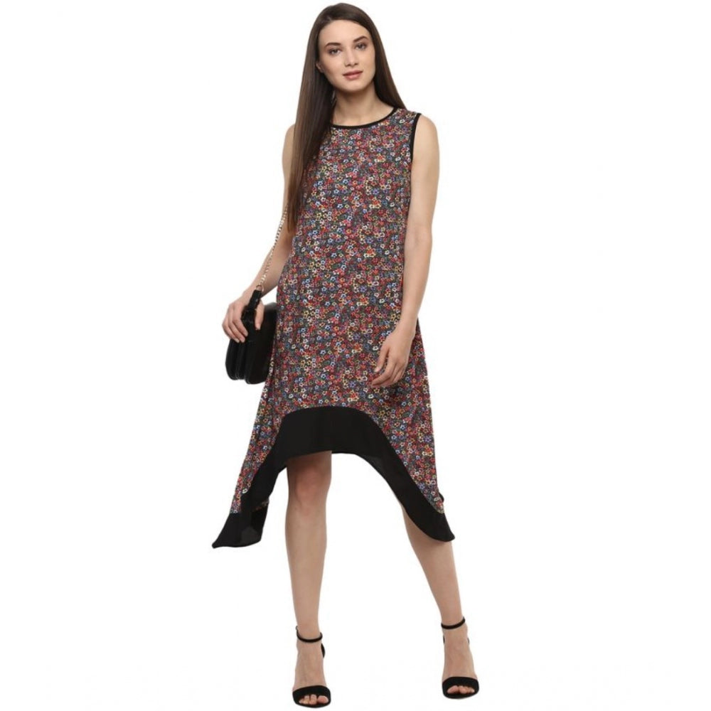 Seduva Women's Polyester Printed Sleeveless Knee-Length Dress (Multicolor)