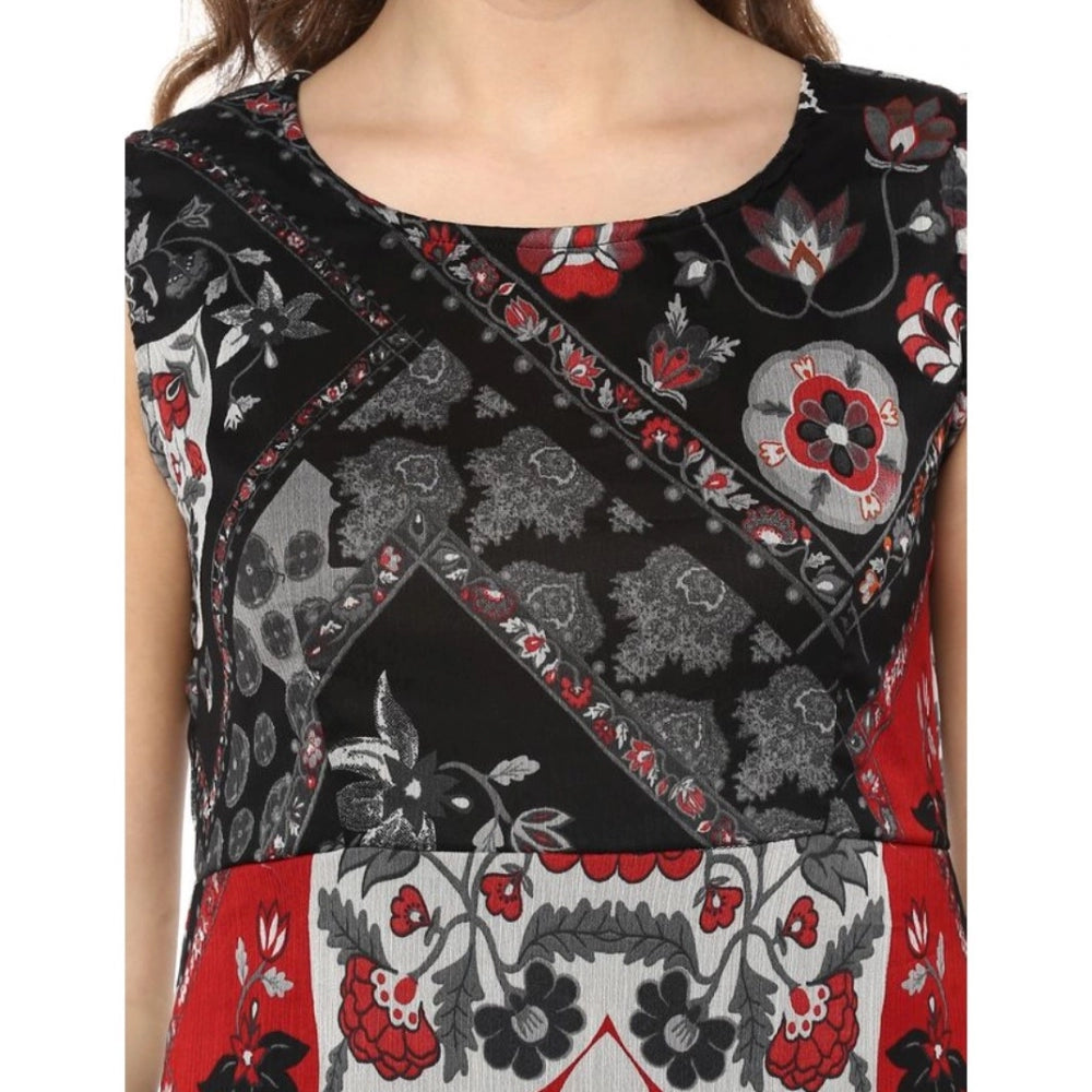 Seduva Women's Polyester Printed Sleeveless Dress (Red - Black)