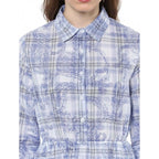 Seduva Women's Cotton Checkered Roll Up Sleeve Above Knee Dress (Blue)