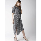 Seduva Women's Polyester Animal Print Short Sleeve Knee-Length Dress (Black - White)