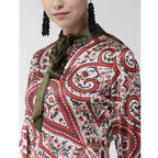 Seduva Women's Polyester Printed Long Sleeves Above Knee Dress (Red)