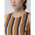 Seduva Women's Polyester Striped Sleeveless Below Knee Dress (Mustard)