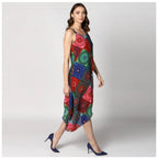 Seduva Women's Polyester Asymmetrical Shoulder Straps Knee-Length Dress (Multicolor)